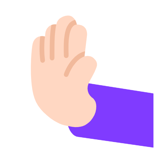 Microsoft design of the leftwards pushing hand: light skin tone emoji verson:Windows-11-23H2