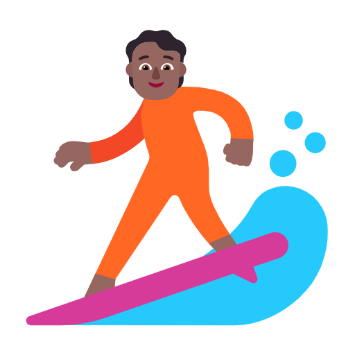 Microsoft design of the person surfing: medium-dark skin tone emoji verson:Windows-11-23H2
