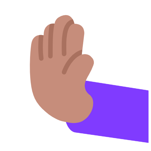 Microsoft design of the leftwards pushing hand: medium skin tone emoji verson:Windows-11-23H2
