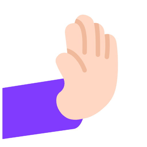 Microsoft design of the rightwards pushing hand: light skin tone emoji verson:Windows-11-23H2