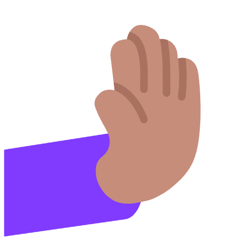Microsoft design of the rightwards pushing hand: medium skin tone emoji verson:Windows-11-23H2