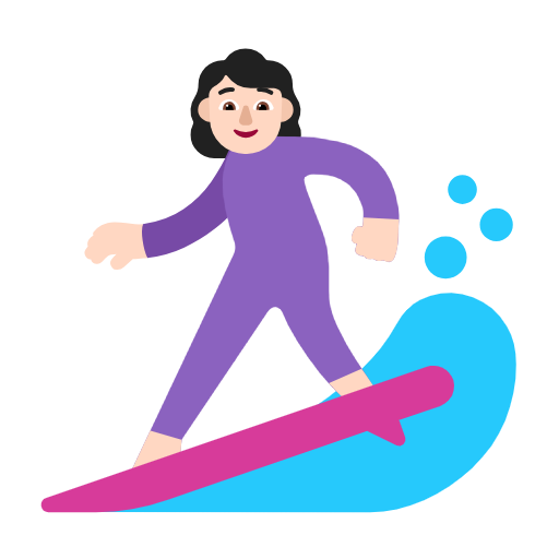 Microsoft design of the woman surfing: light skin tone emoji verson:Windows-11-23H2