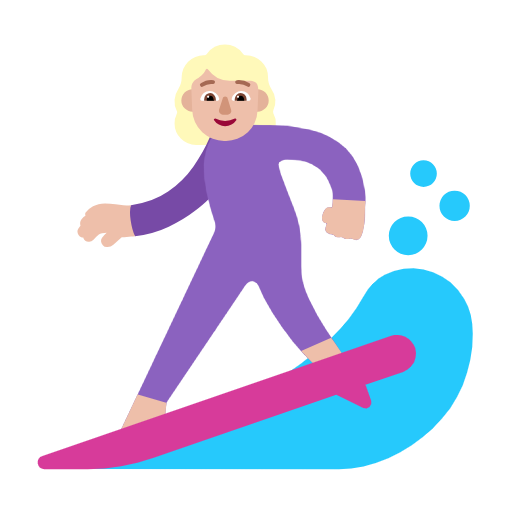 Microsoft design of the woman surfing: medium-light skin tone emoji verson:Windows-11-23H2