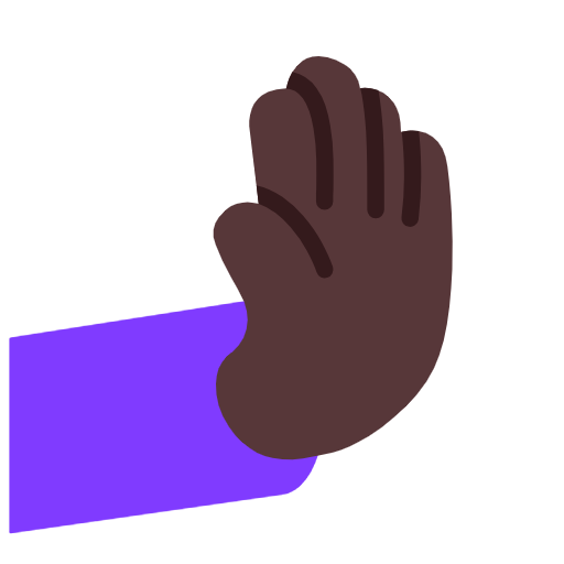 Microsoft design of the rightwards pushing hand: dark skin tone emoji verson:Windows-11-23H2