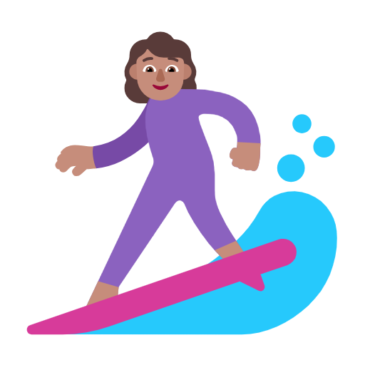 Microsoft design of the woman surfing: medium skin tone emoji verson:Windows-11-23H2