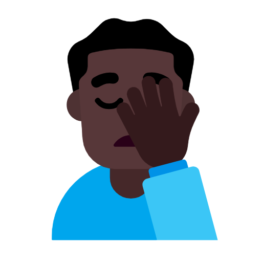 Microsoft design of the man facepalming: dark skin tone emoji verson:Windows-11-23H2