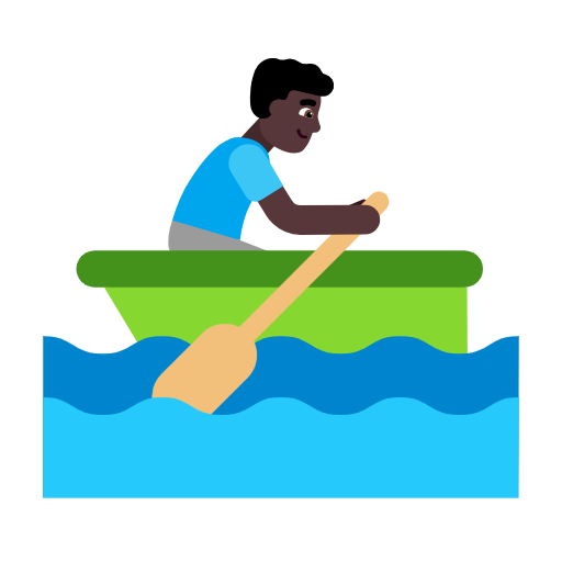 Microsoft design of the man rowing boat: dark skin tone emoji verson:Windows-11-23H2