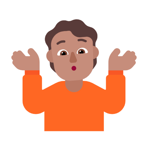 Microsoft design of the person shrugging: medium skin tone emoji verson:Windows-11-23H2
