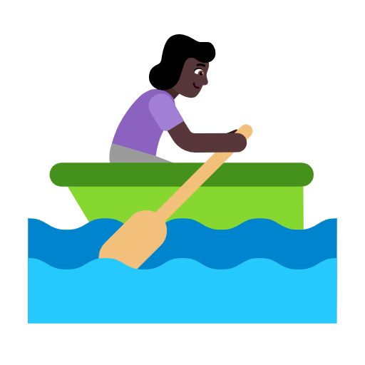 Microsoft design of the woman rowing boat: dark skin tone emoji verson:Windows-11-23H2