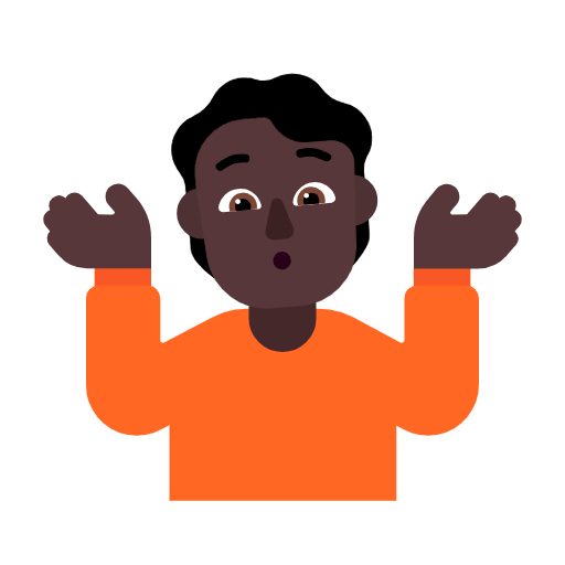 Microsoft design of the person shrugging: dark skin tone emoji verson:Windows-11-23H2