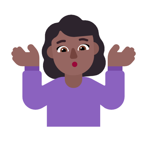 Microsoft design of the woman shrugging: medium-dark skin tone emoji verson:Windows-11-23H2