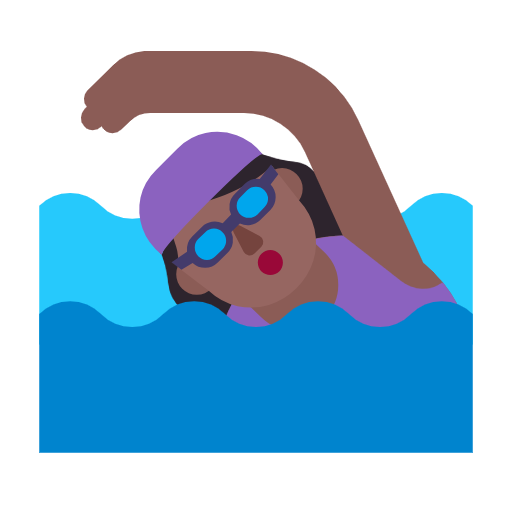 Microsoft design of the woman swimming: medium-dark skin tone emoji verson:Windows-11-23H2