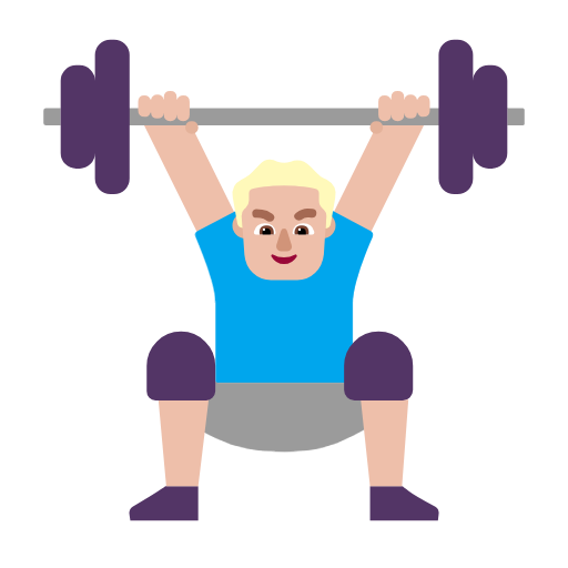 Microsoft design of the man lifting weights: medium-light skin tone emoji verson:Windows-11-23H2