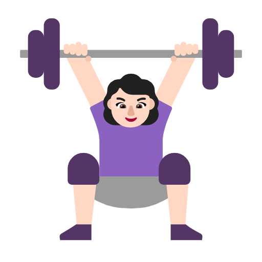 Microsoft design of the woman lifting weights: light skin tone emoji verson:Windows-11-23H2
