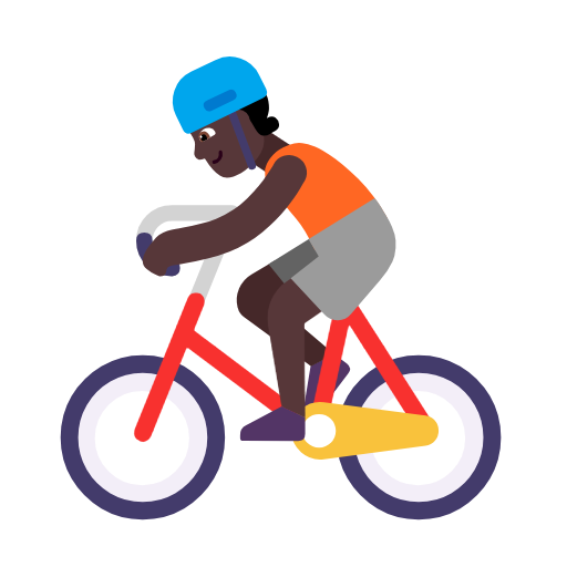 Microsoft design of the person biking: dark skin tone emoji verson:Windows-11-23H2