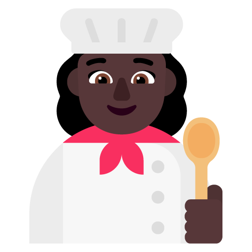 Microsoft design of the woman cook: dark skin tone emoji verson:Windows-11-22H2