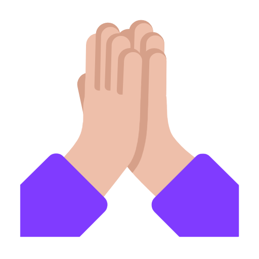 Microsoft design of the folded hands: medium-light skin tone emoji verson:Windows-11-23H2
