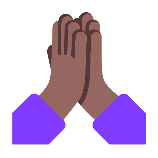 Microsoft design of the folded hands: dark skin tone emoji verson:Windows-11-23H2