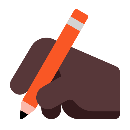 Microsoft design of the writing hand: dark skin tone emoji verson:Windows-11-23H2