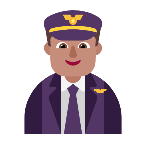 Microsoft design of the man pilot: medium skin tone emoji verson:Windows-11-23H2