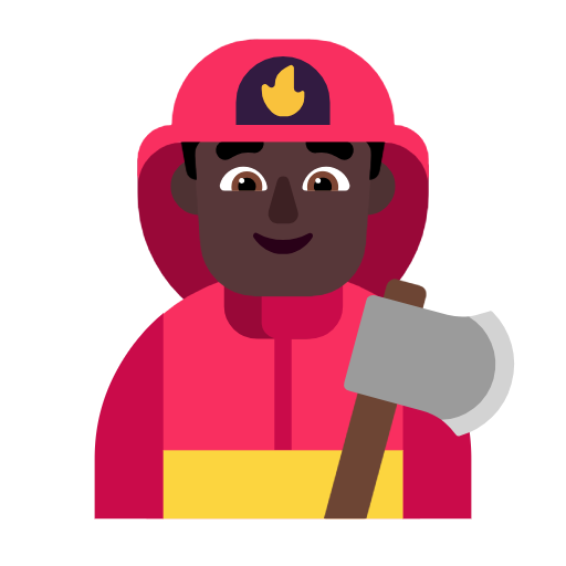 Microsoft design of the man firefighter: dark skin tone emoji verson:Windows-11-23H2