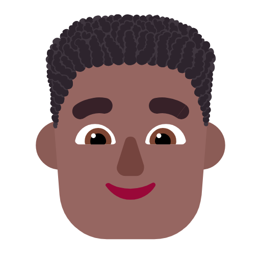 Microsoft design of the man: medium-dark skin tone curly hair emoji verson:Windows-11-23H2