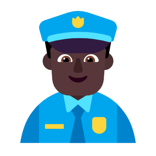 Microsoft design of the man police officer: dark skin tone emoji verson:Windows-11-23H2