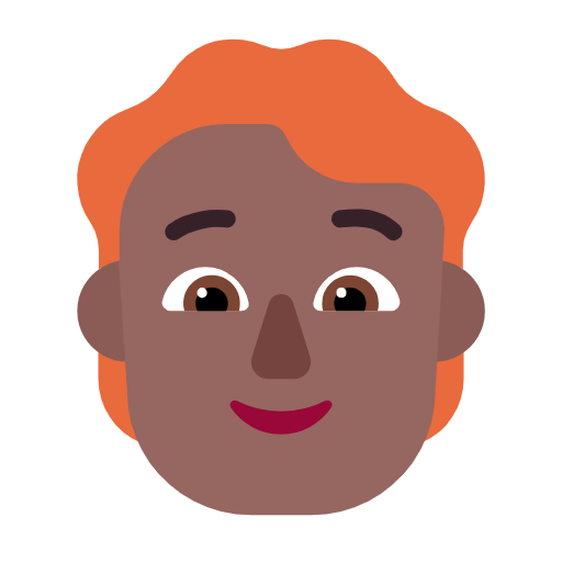 Microsoft design of the person: medium-dark skin tone red hair emoji verson:Windows-11-23H2