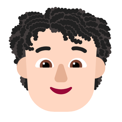 Microsoft design of the person: light skin tone curly hair emoji verson:Windows-11-23H2