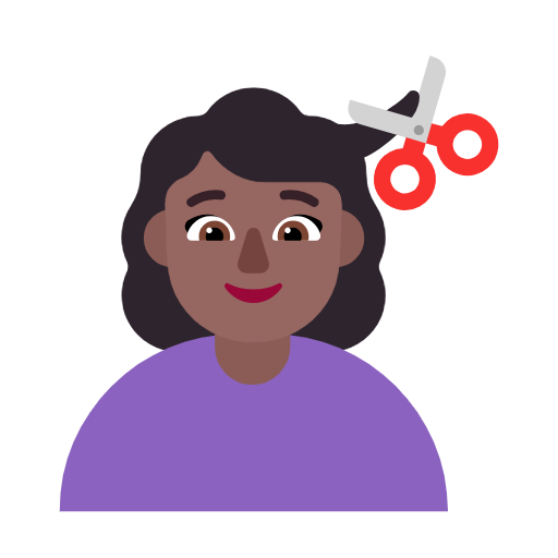 Microsoft design of the woman getting haircut: medium-dark skin tone emoji verson:Windows-11-23H2