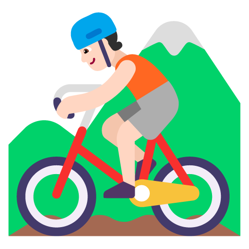 Microsoft design of the person mountain biking: light skin tone emoji verson:Windows-11-22H2