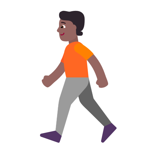 Microsoft design of the person walking: medium-dark skin tone emoji verson:Windows-11-23H2