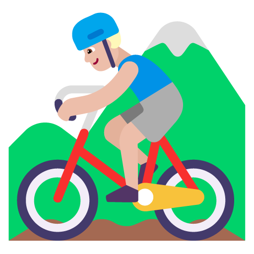 Microsoft design of the man mountain biking: medium-light skin tone emoji verson:Windows-11-22H2