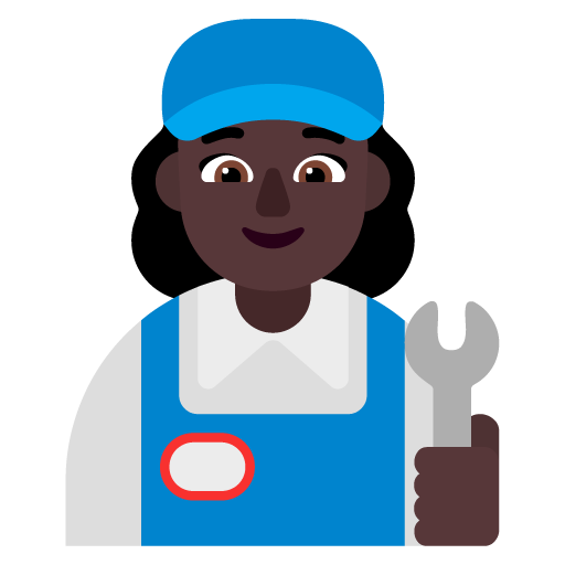 Microsoft design of the woman mechanic: dark skin tone emoji verson:Windows-11-22H2