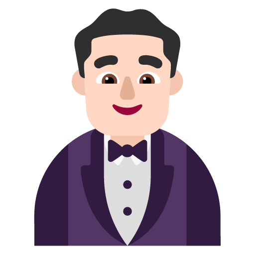Microsoft design of the man in tuxedo: light skin tone emoji verson:Windows-11-22H2