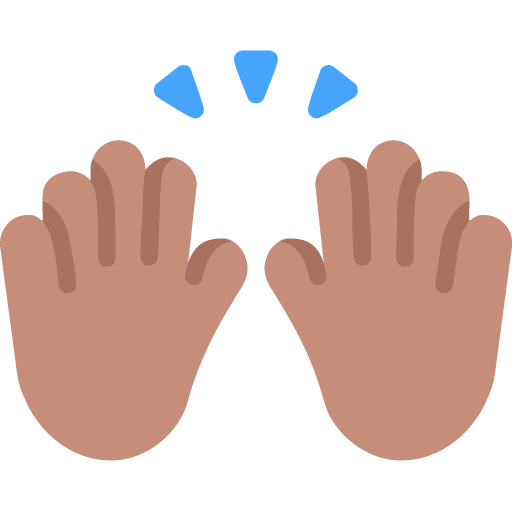 Microsoft design of the raising hands: medium skin tone emoji verson:Windows-11-22H2