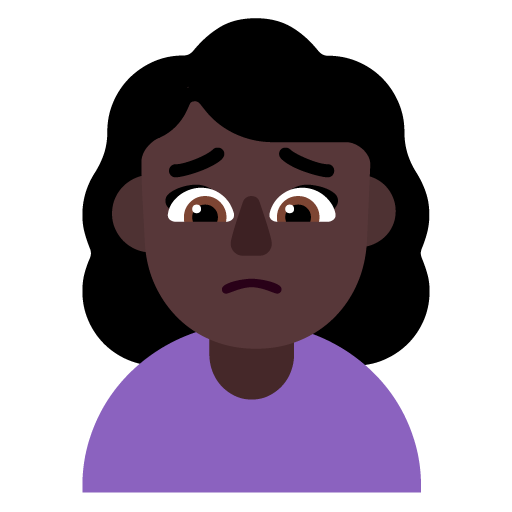 Microsoft design of the woman frowning: dark skin tone emoji verson:Windows-11-22H2
