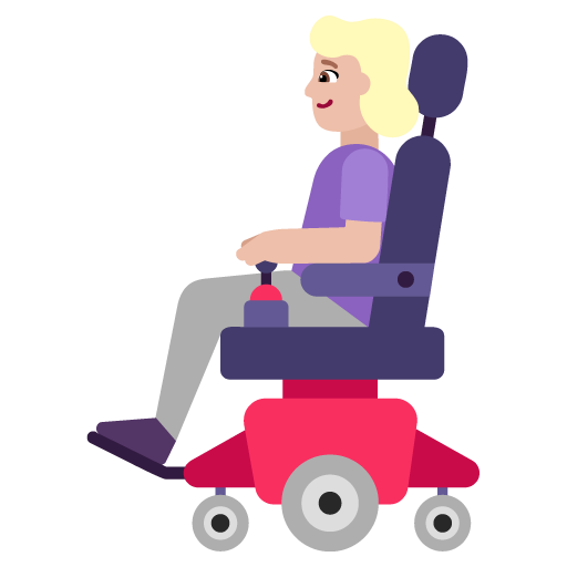 Microsoft design of the woman in motorized wheelchair: medium-light skin tone emoji verson:Windows-11-22H2