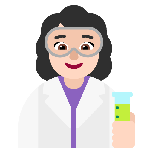 Microsoft design of the woman scientist: light skin tone emoji verson:Windows-11-22H2