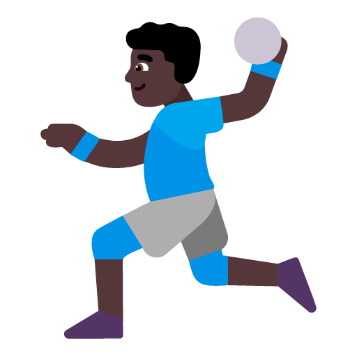 Microsoft design of the man playing handball: dark skin tone emoji verson:Windows-11-22H2