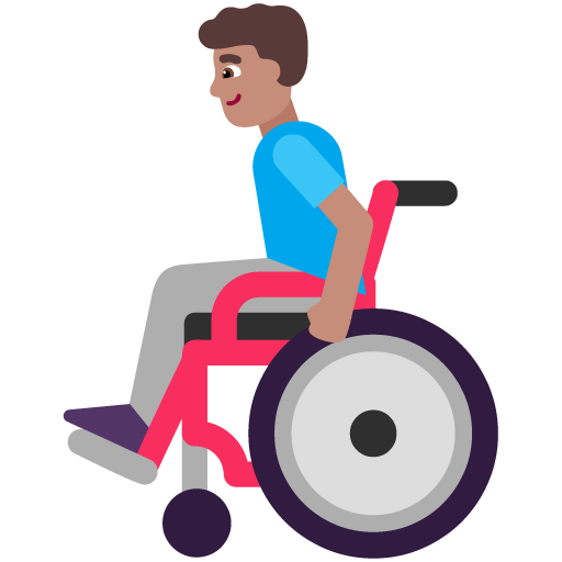 Microsoft design of the man in manual wheelchair: medium skin tone emoji verson:Windows-11-22H2