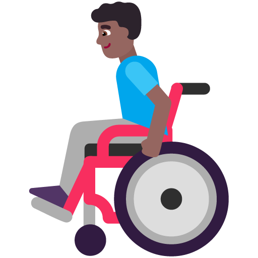 Microsoft design of the man in manual wheelchair: medium-dark skin tone emoji verson:Windows-11-22H2