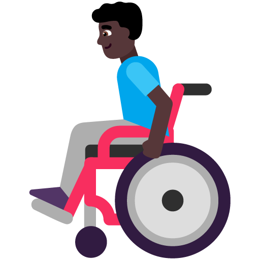 Microsoft design of the man in manual wheelchair: dark skin tone emoji verson:Windows-11-22H2