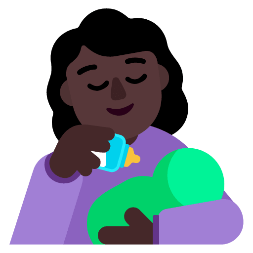 Microsoft design of the woman feeding baby: dark skin tone emoji verson:Windows-11-22H2