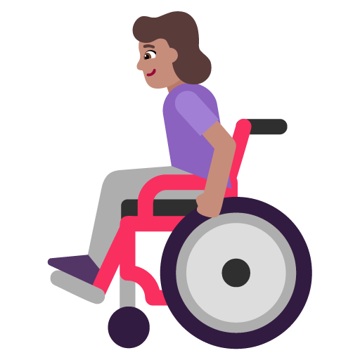 Microsoft design of the woman in manual wheelchair: medium skin tone emoji verson:Windows-11-22H2