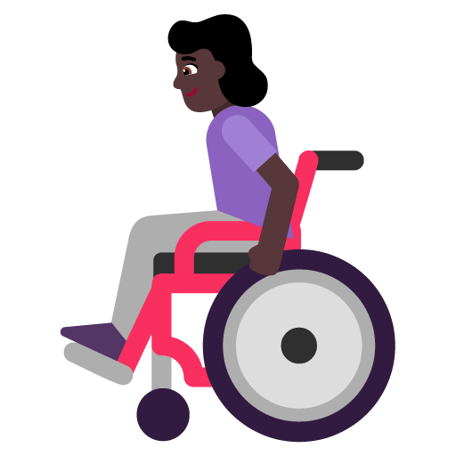 Microsoft design of the woman in manual wheelchair: dark skin tone emoji verson:Windows-11-22H2
