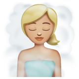 Whatsapp design of the woman in steamy room: medium-light skin tone emoji verson:2.23.2.72