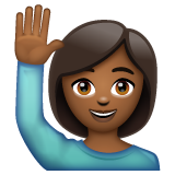 Whatsapp design of the woman raising hand: medium-dark skin tone emoji verson:2.23.2.72