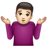 Whatsapp design of the man shrugging: light skin tone emoji verson:2.23.2.72