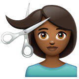 Whatsapp design of the woman getting haircut: medium-dark skin tone emoji verson:2.23.2.72